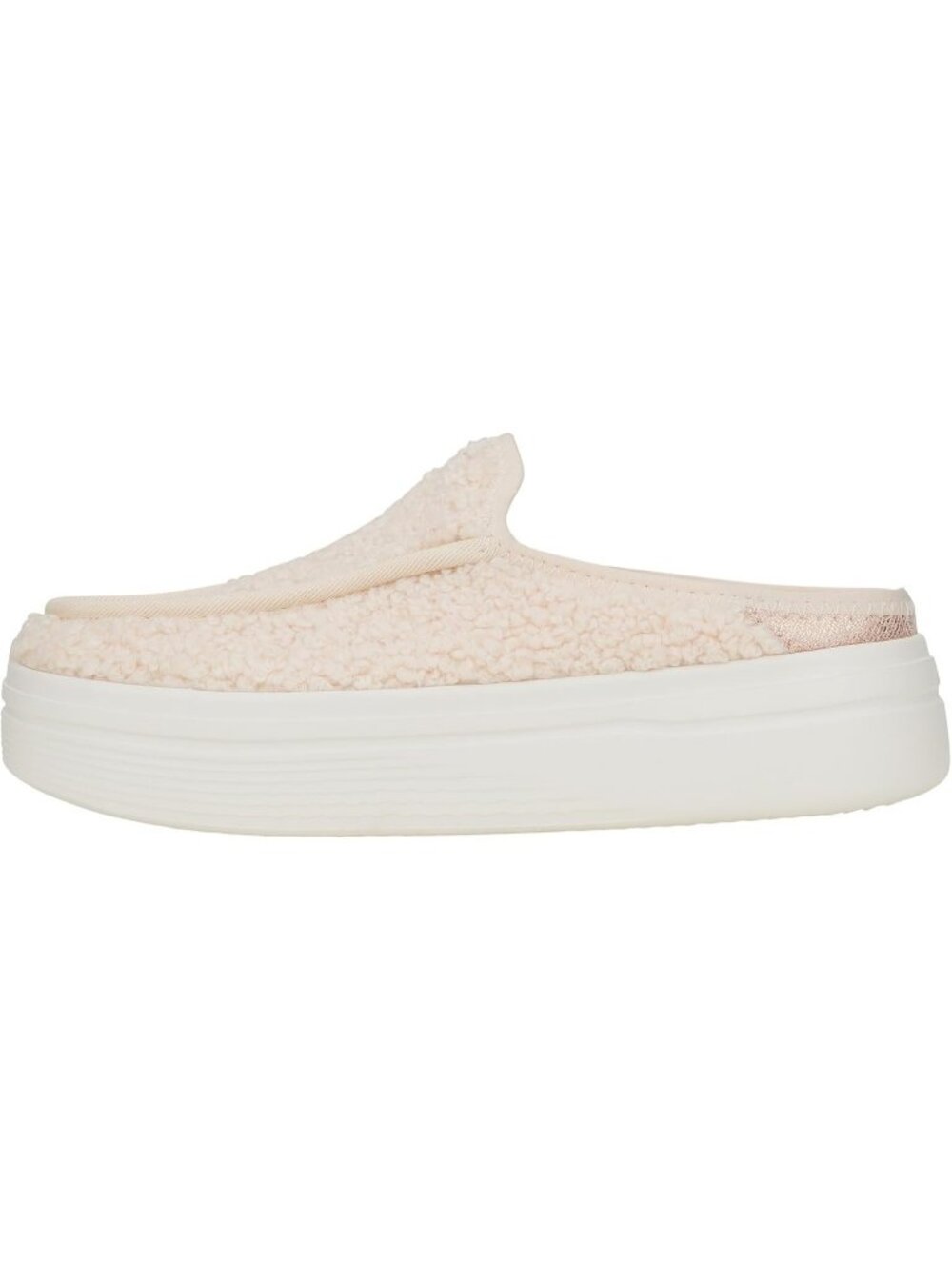Women's Blush Sherpa Flexible Lightweight Slip On Raised Back Heel Loafer Shoes